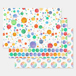Boho Watercolor Rainbow Dot Wrapping Paper Set Geschenkpapier Set
