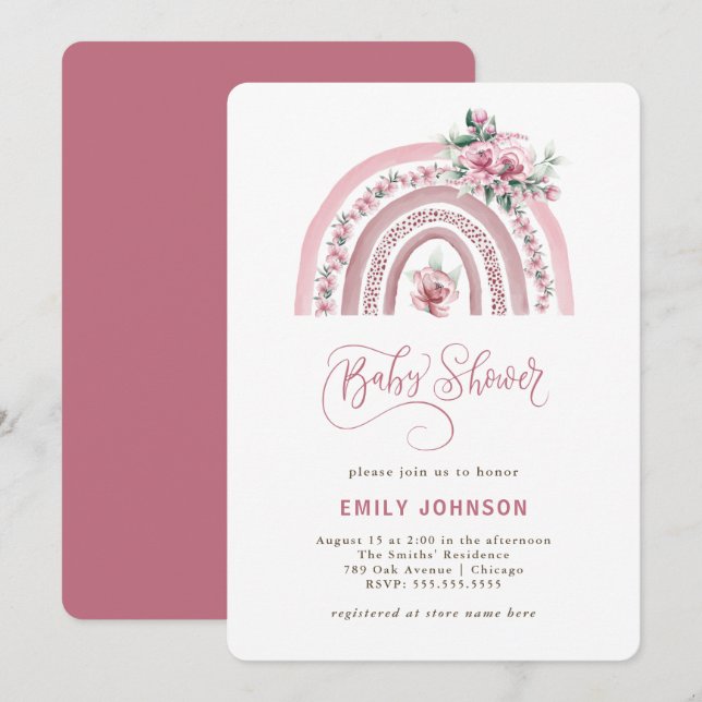 Boho Watercolor Rainbow Girl Baby Shower Einladung (Vorne/Hinten)