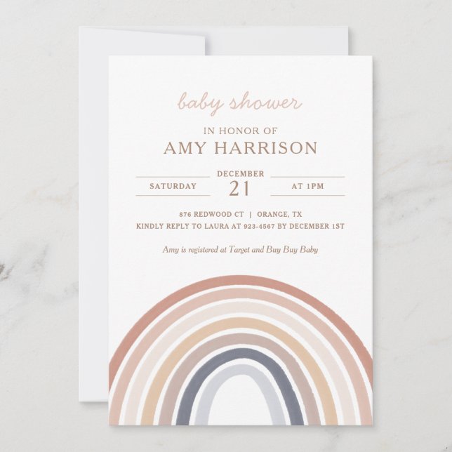 Boho Watercolor Rainbow Girl Baby Shower Einladung (Vorderseite)