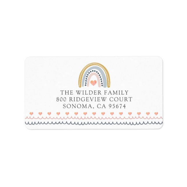 Boho Watercolor Rainbow Hearts Baby Showback Adressaufkleber (Vorne)