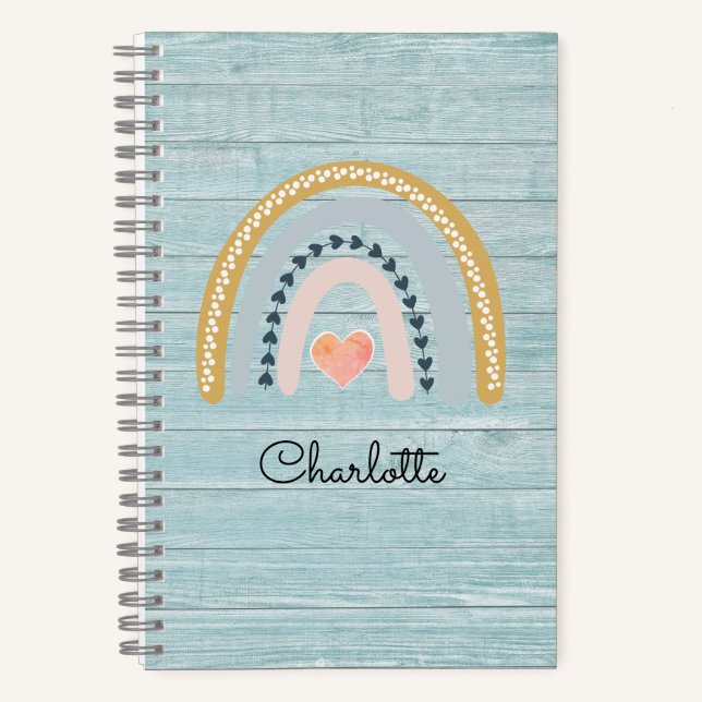 Boho Watercolor Rainbow Kid's Personalisierter Not Notizbuch (Vorderseite)