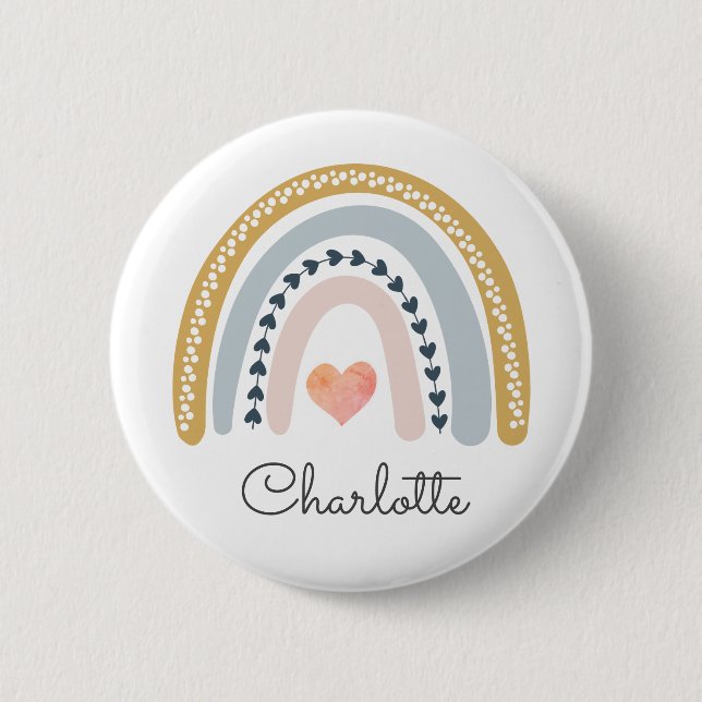 Boho Watercolor Rainbow Personalisiert Button (Vorderseite)