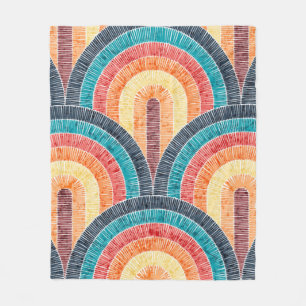 Boho Watercolor Red Aquamarin Orange Rainbow Fleecedecke