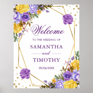 Boho Watercolor Spring Flowers Gold Frame Wedding Poster
