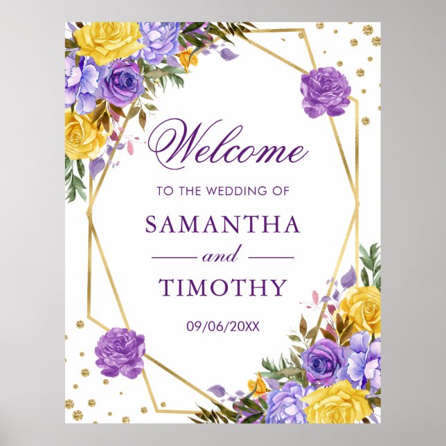 Boho Watercolor Spring Flowers Gold Frame Wedding Poster (Vorne)