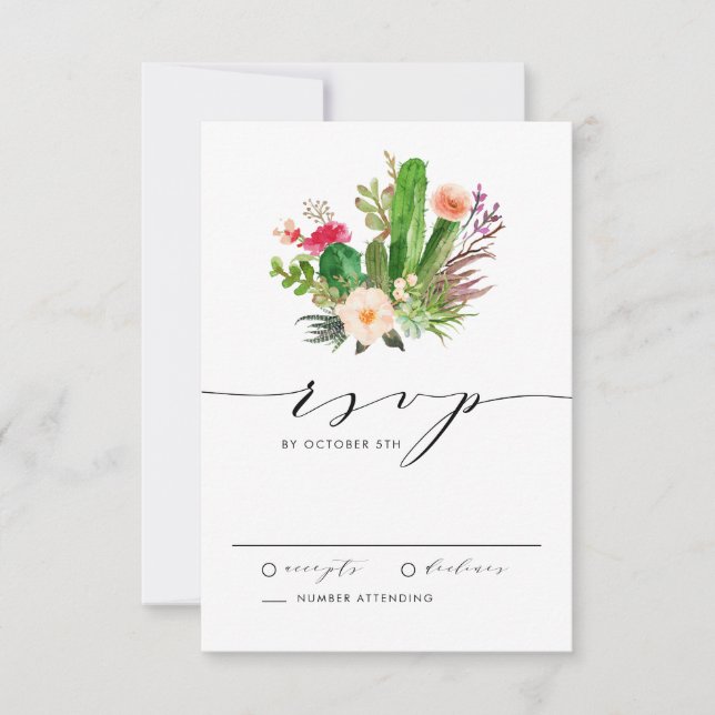 Boho Watercolor Succulents and Cactus Wedding RSVP Karte (Vorderseite)