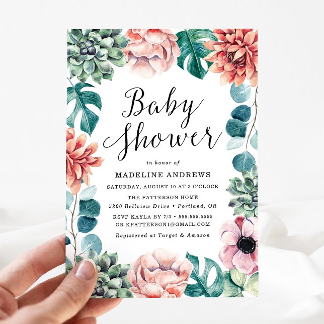 Boho Watercolor Succulents Baby shower Invitation (Créateur téléchargé)