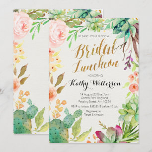 Boho Watercolor Succulents invitation du déjeuner 