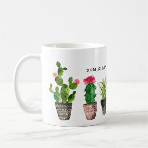 Boho Watercolor Succulents Muster Personalisiert Kaffeetasse