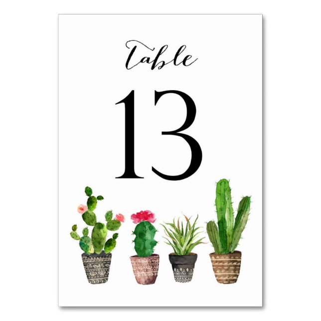 Boho Watercolor Succulents Tischnummer Card 13 (Vorderseite)
