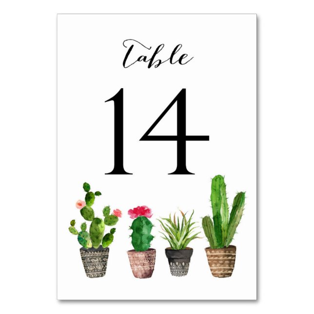 Boho Watercolor Succulents Tischnummer Card 14 (Vorderseite)