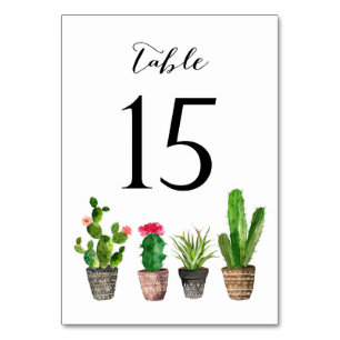 Boho Watercolor Succulents Tischnummer Card 15