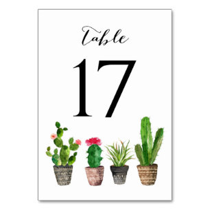 Boho Watercolor Succulents Tischnummer Card 17