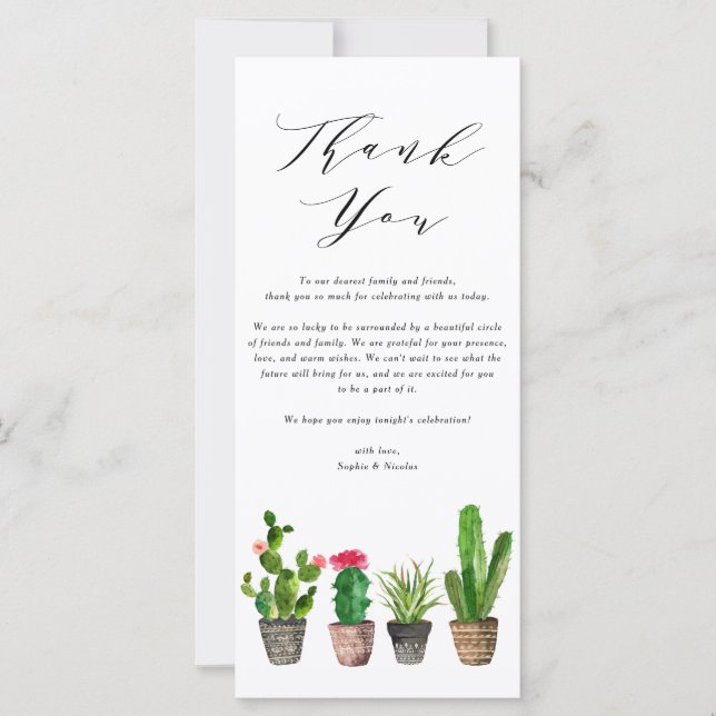 Boho Watercolor Succulents Wedding Danke Card (Vorderseite)