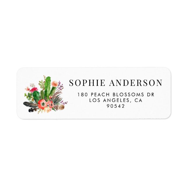 Boho Watercolor Succules Floral Address Label (Vorne)