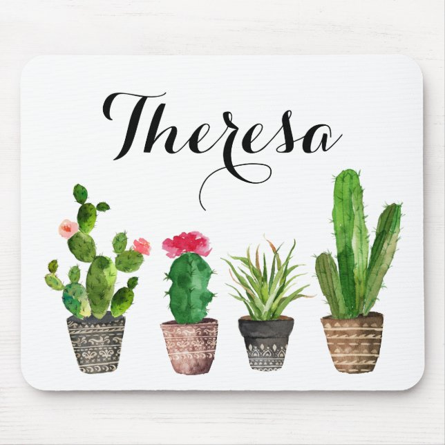 Boho Watercolor Succules Personalisiert Mousepad (Vorne)