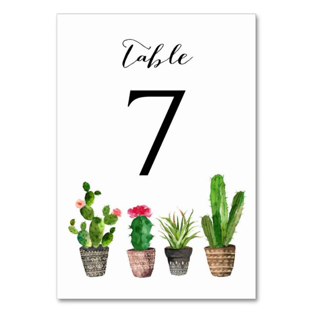 Boho Watercolor Succules Tischnummern Karte 7 (Vorderseite)