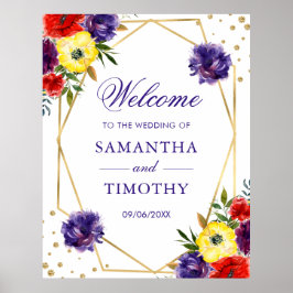 Boho Watercolor Summer Blume Gold Frame Wedding Poster
