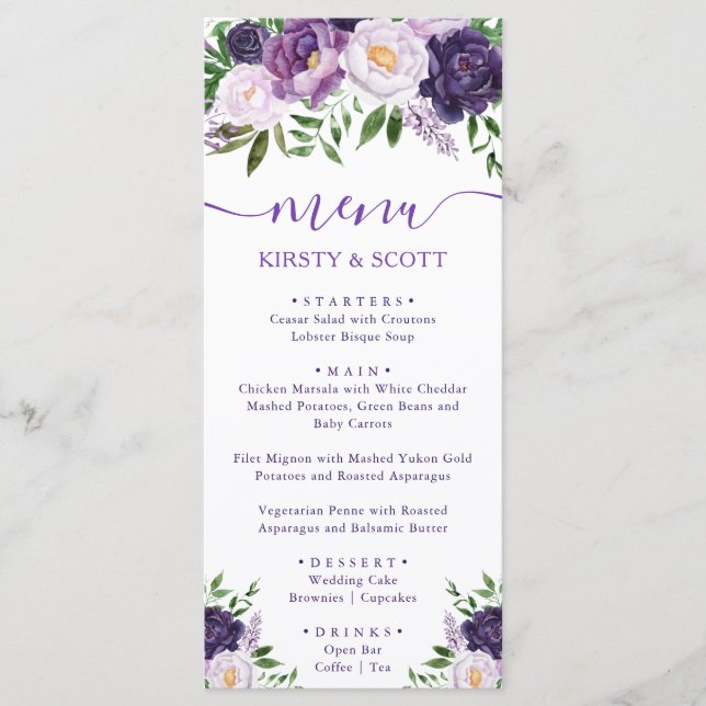 Boho Watercolor Summer Blume Wedding Menu Menükarte (Vorderseite)