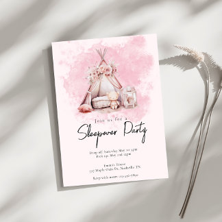 Boho Watercolor Teepee Zelt Sleepover Party Einladung