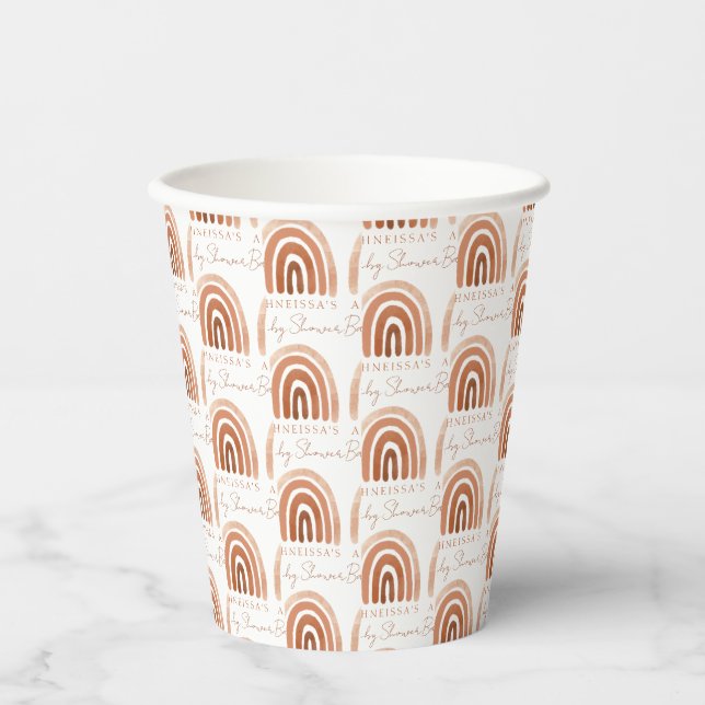 Boho Watercolor Terracotta Rainbow Baby Dusche Pappbecher (Vorderseite)