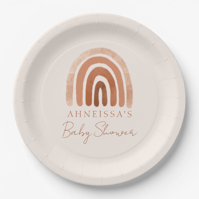 Boho Watercolor Terracotta Rainbow Baby Dusche Pappteller (Vorderseite)