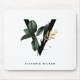 Boho Watercolor Tropical Blätter Letter V Monogram Mousepad
