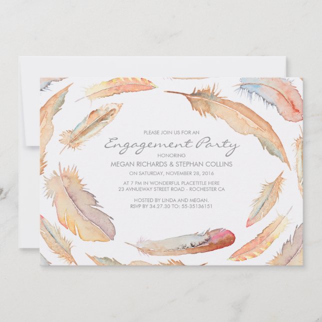 boho Watercolor versieht Stammes- Verlobungs-Party Einladung (Vorderseite)
