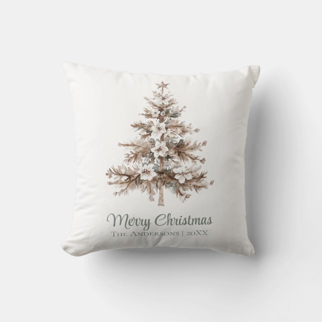 Boho Watercolor Weihnachtsbaum Familienname Kissen (Vorderseite)