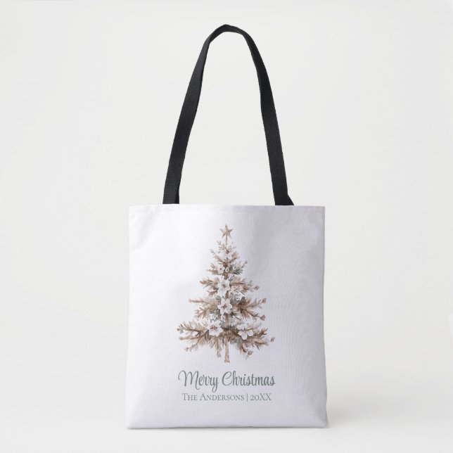 Boho Watercolor Weihnachtsbaum Familienname Tasche (Vorderseite)