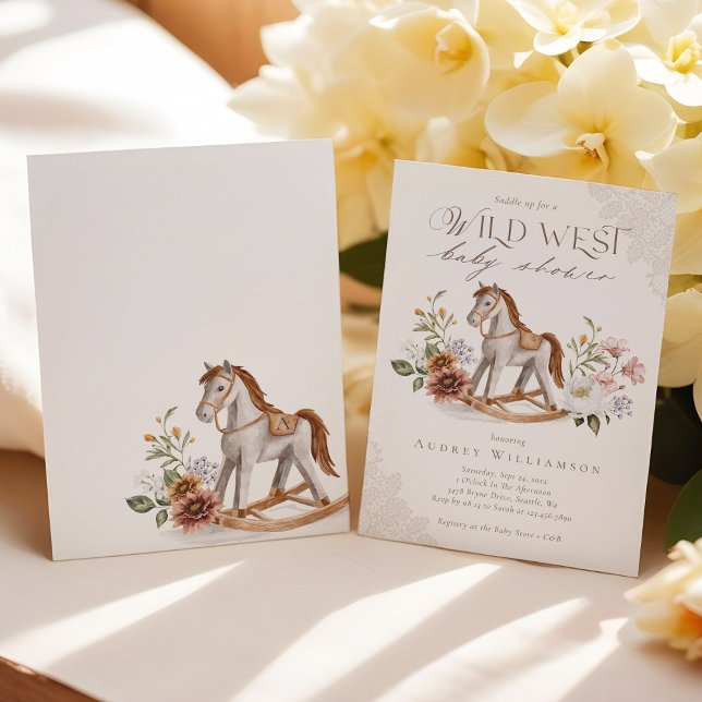 Boho Watercolor Western Rocking Horse Babydusche Einladung (Boho Watercolor Western Rocking Horse Baby Shower Invitation)