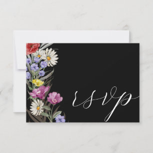 Boho Watercolor Wild Blume & Black Wedding RSVP
