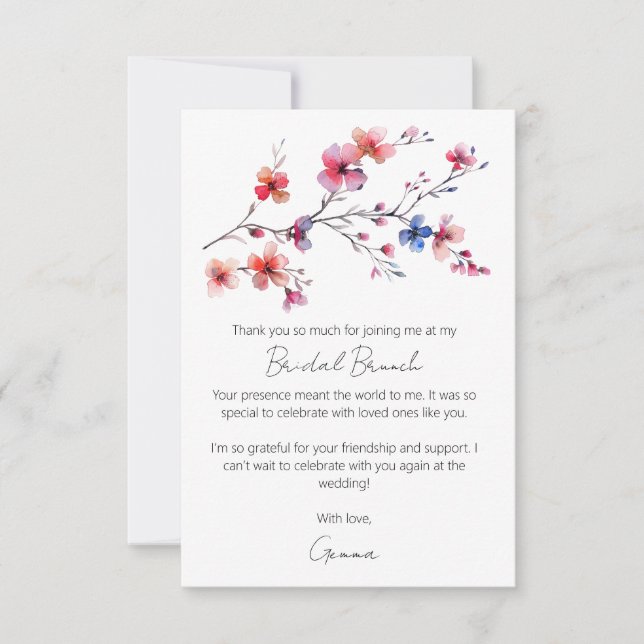 Boho Watercolor Wild Blume Bridal Brunch White Dankeskarte (Vorderseite)