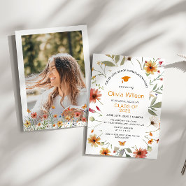 Boho Watercolor Wildblume Foto Graduation Party Einladung