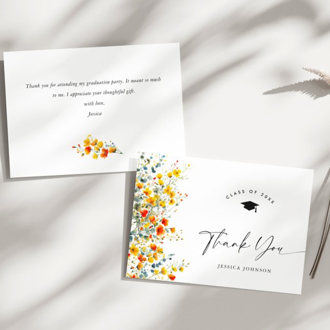 Boho Watercolor Wildblumen Abschluss Dankeskarte (Von Creator hochgeladen)