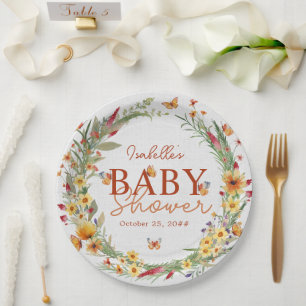 Boho Watercolor Wildblumen Babydusche Pappteller