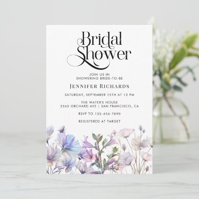 Boho Watercolor Wildblumen Brautparty Einladung (Stehend Vorderseite)