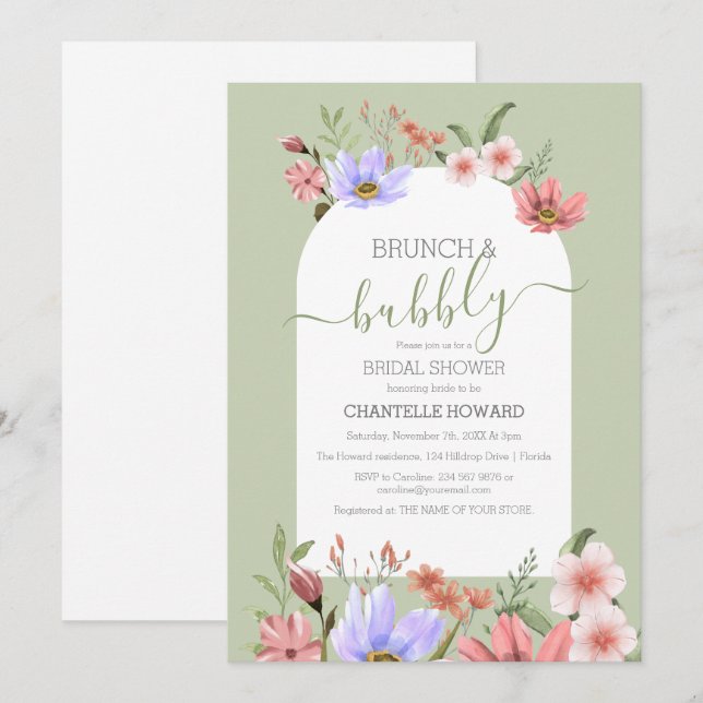 Boho Watercolor Wildblumen Brautparty Einladung (Vorne/Hinten)