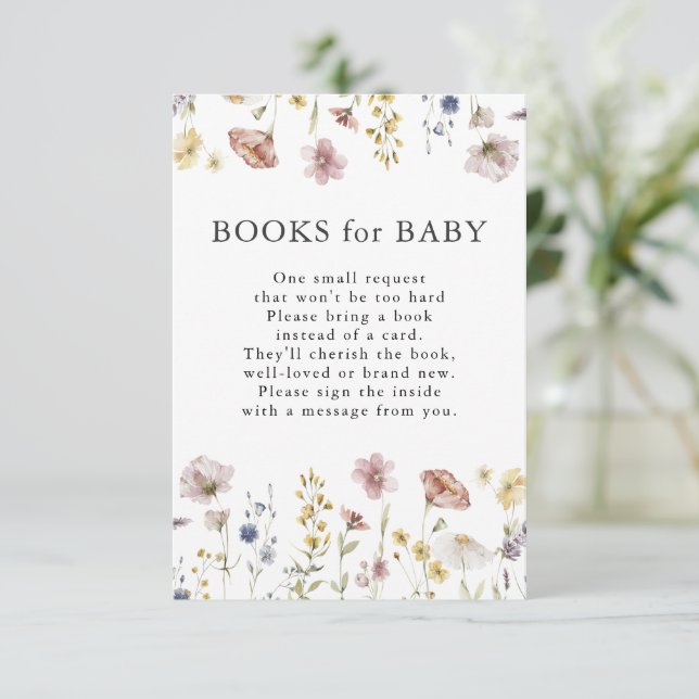 Boho Watercolor Wildblumen Bücher für Baby Begleitkarte (Stehend Vorderseite)
