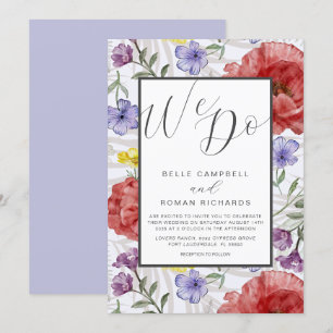 Boho Watercolor Wildblumen Lila Hochzeit Einladung