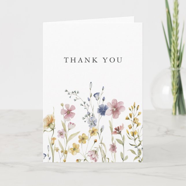 Boho Watercolor Wildblumen Vielen Dank Dankeskarte (Vorderseite)