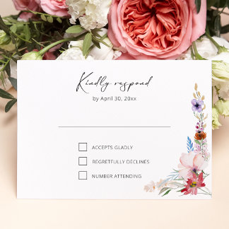 Boho Watercolor Wildflower Calligraphy Wedding RSVP Karte