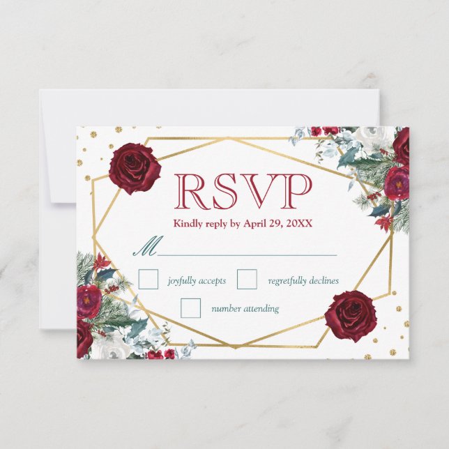 Boho Watercolor Winter Blume Hochzeit RSVP Card (Vorderseite)