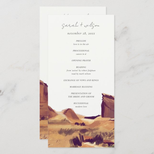 Boho Watercolor Wüste Landscape Wedding Program Dankeskarte (Vorne/Hinten)