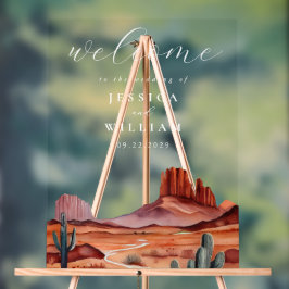 Boho Watercolor Wüste Wedding Willkommen Acrylschild