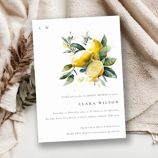 Boho Watercolor Yellow Lemon Garden Brautparty Einladung (Von Creator hochgeladen)