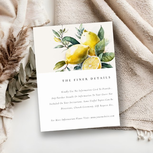 Boho Watercolor Yellow Lemon Garden Wedding Detail Begleitkarte (Von Creator hochgeladen)