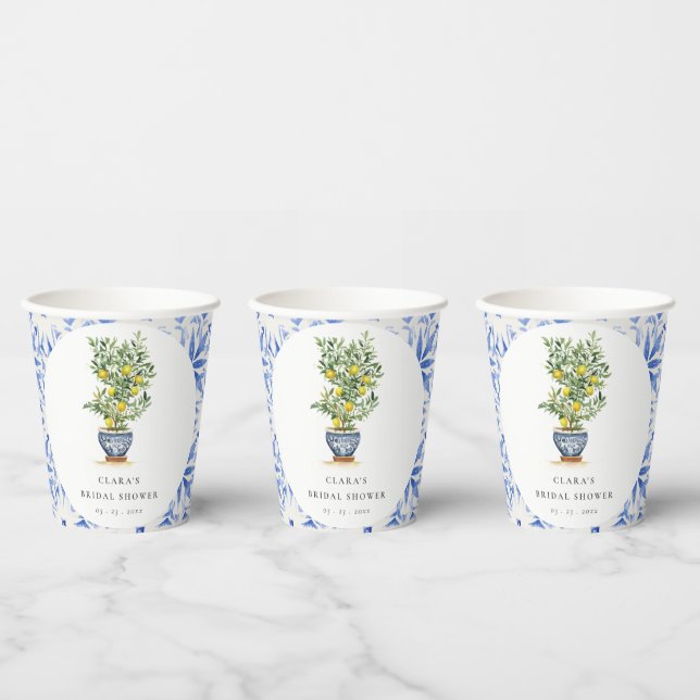 Boho Watercolor Yellow Lemon Tree Brautparty Pappbecher (Multi)