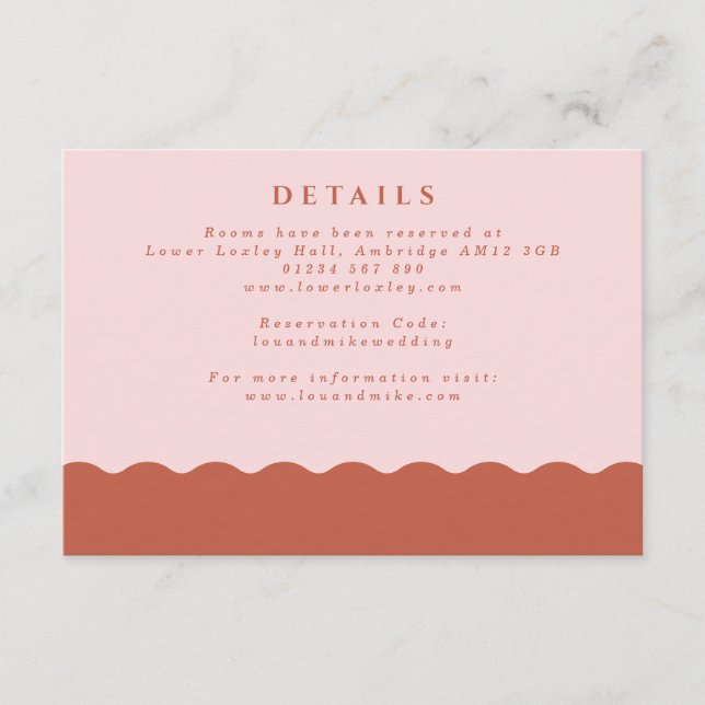 Boho Wavy Edge Blush & Terracotta Hochzeit Details Begleitkarte (Vorderseite)