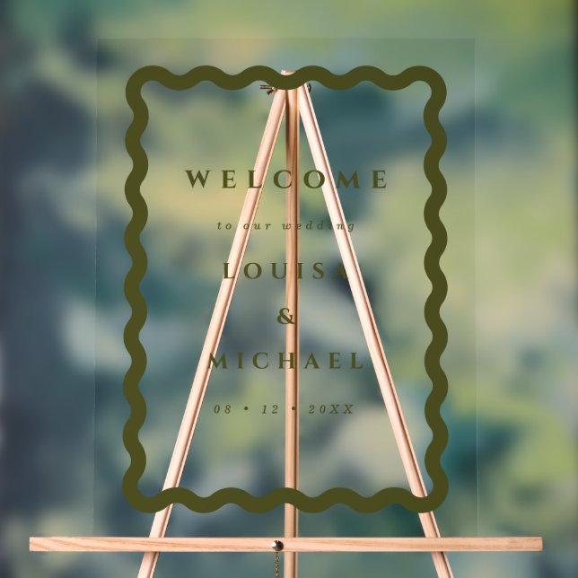 Boho Wavy Frame Green Wedding Willkommen Acrylschild (Neutral)